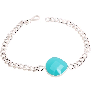 Facettiert Chalzedon Edelstein Versilbert Armband Handmade Schmuck Geschenkbox 9 - Bild 1 von 3