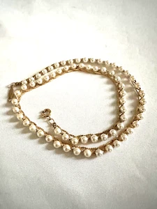 Gargantilla vintage Napier tono dorado blanco imitación perlas collar 16"" A13 - Imagen 1 de 8