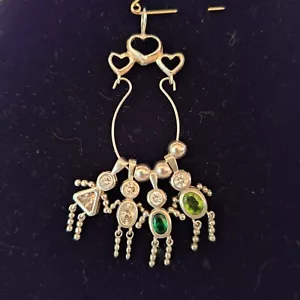 Ciondolo in argento sterling 4 bambini cuori pendenti ciondoli 925 zirconi gemme - Foto 1 di 9