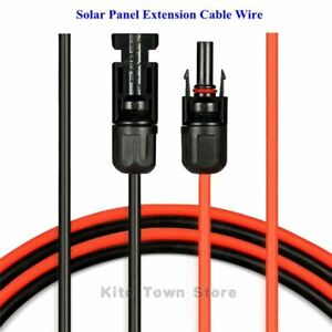 5/10/20/30Ft Solar Panel Extension Cable Wire Connector 10AWG Black+Red