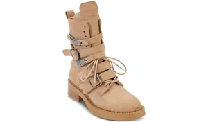 DKNY ITA Suede Women's Combat Style Boot w Strap & Lace Closure, Taupe U.S. Sz 6 - Picture 1 of 7