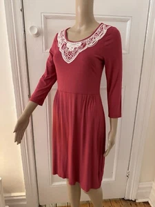 BODEN UK 8R / US 4R Raspberry Embroidered Jersey 3/4 Sleeve Dress Layering - Picture 1 of 7