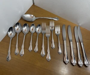Oneida Stainless Flatware Arbor Rose 1881 Rogers Forks Knives Spoons 14 Pieces - Picture 1 of 10