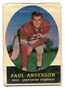 1958 Topps CFL Paul Anderson Card #1 Saskatchewan Roughriders Saskatoon Hilltops