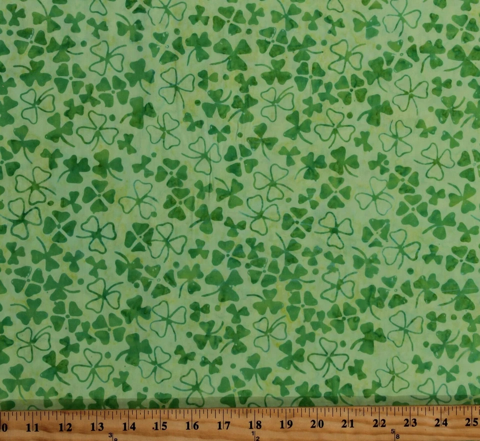 Cotton Batik Shamrocks St Patricks Clovers Fabric Print by the Yard D301.56 - Image 1 of 1
