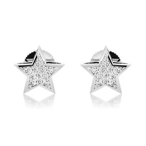 .10 CTW DIAMOND STAR STUD EARRINGS IN 10K WHITE GOLD - Picture 1 of 3
