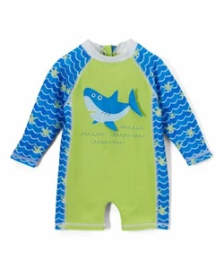 Sol Swim Boy 3 to 6 Month Blue Green Shark Surf 1 Piece Rash Guard Swimsuit 3/6M - Picture 1 of 3