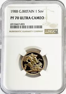 1988 GOLD GREAT BRITAIN 1 SOVEREIGN QUEEN ELIZABETH COIN NGC PROOF 70 ULTRA CAM - Bild 1 von 2