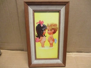 W.M Otto Vintage Big Eye Druck Gemälde Kinder 70er Jahre gerahmt - Bild 1 von 5