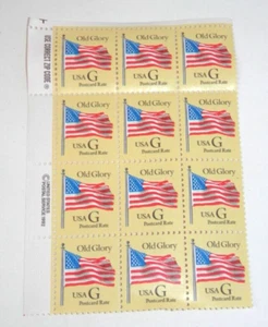 USPS Old Glory Black G Stamp Plate Block - Postcard Rate 1992 Flag - Picture 1 of 6