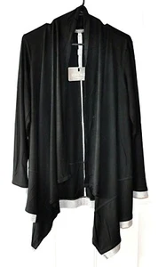 Essentials by Milano Size M Black with Gray Trim Open Front Stretch Cardigan Top - Picture 1 of 6