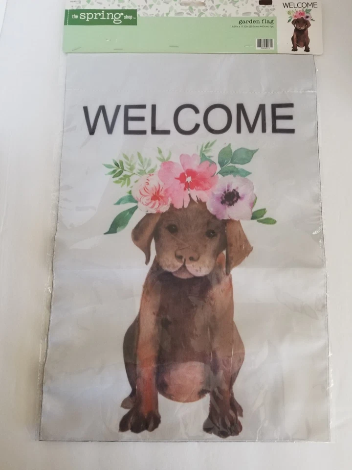 "Bienvenido" Chocolate Labrador Cachorro 12"X18" Jardín/Interior Bandera Nuevo en Paquete Foto 1 de 1
