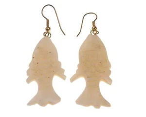 Ohrringe gefertigt aus Handcarved Bone,Fish Design,45mm - Picture 1 of 1