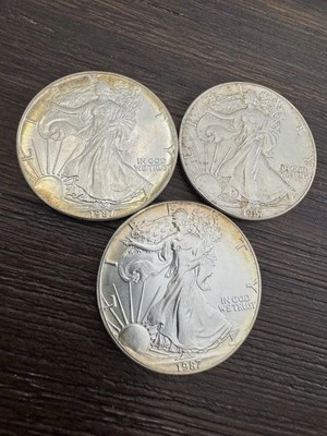 Lot of 3 - 1987 $1 American Silver Eagles - 1 Oz - 99.9% Verified - Lot ASE2017 - Image 1 of 4