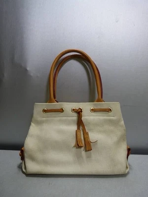 Bolso de Mano Vintage DOONEY & BOURKE Crema Logo Lona - Borde de Cuero Tostado Foto 1 de 4