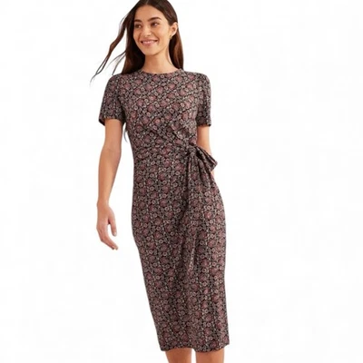 Vestido midi Boden Knot Front Jersey en negro cachemir floral - 6P Foto 1 de 4