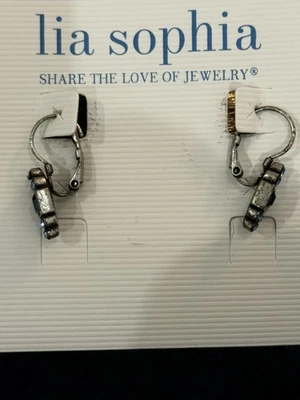 PENDIENTES Lia Sophia Elegantes Happy Hour Tono Plata con Cristales Cortados Azul Foto 1 de 2