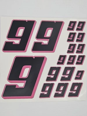 Matte Black-w/Pink #9's  Racing Numbers Vinyl Decal Sheet 1/10-1/12 Tamiyakyosho - Image 1 of 4