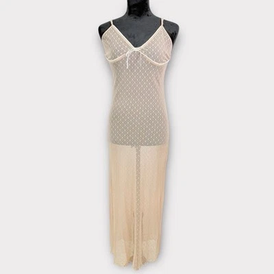 Maxi Vestido sin Mangas de Encaje de Malla Floral Transparente Lencería Talla S? Hada coqueta elástica Foto 1 de 4