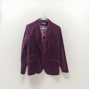 "Lauren" by Ralph Lauren Womens Plum Crushed Velvet Single Button Blazer Size 14 - Picture 1 of 5