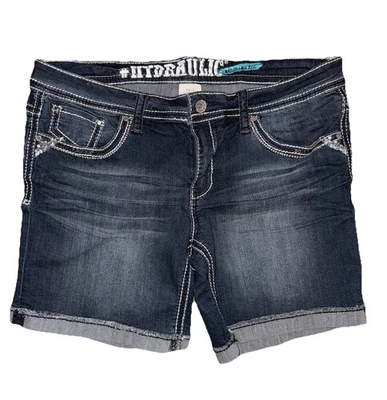 Pantalones Cortos Hidráulicos .a I Just Mujer 15/16 Azul Denim Lavado Oscuro Bailey Puño de tiro bajo Foto 1 de 4