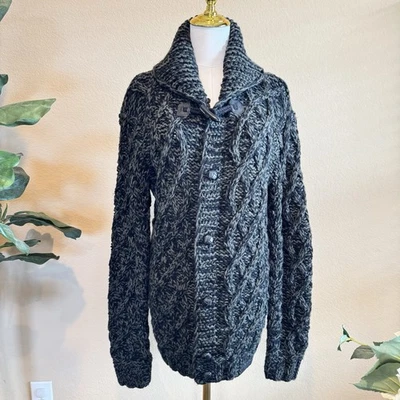 Diesel Tricot Men M Shawl Collar Cardigan Sweater Green Chunky Cable Wool Button - Image 1 of 4
