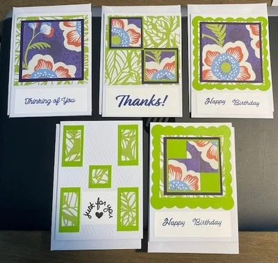 5 Handmade Cards/envelopes Thanks Happy Birthday Thinking of You Just for You Z - Image 1 of 4