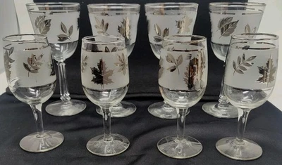 Pristine Libbey Silver Leaf/Foliage Stemmed Glasses. 4 Wine & 4 Goblets 381GA - Image 1 of 4