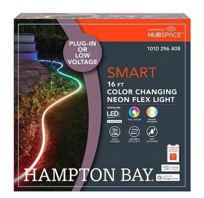 Luz LED de neón para exteriores Hampton Bay Smart 1000 lúmenes 16 pies alimentada por Hubspace Foto 1 de 3