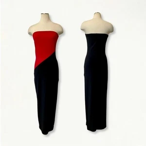 Maxi Vestido Vintage Años 90 Charlotte Russe Tubo Top Bodycon Asimétrico Rojo + Negro - Imagen 1 de 13