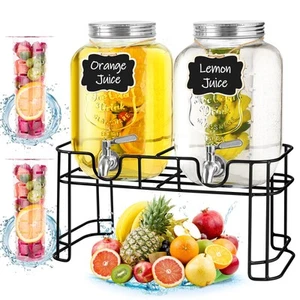 Drink Dispenser & Glass Water Dispenser, 2 Pack 1 Gallon Beverage Dispenser w... - Picture 1 of 7