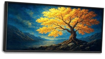 Arte de pared grande para sala de estar lienzo dorado árbol de la vida 60L" x 30W" árbol dorado Foto 1 de 4