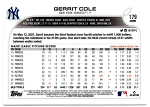 GARRIT COLE 2022 TOPPS CHROME SEPIA REFRACTORS #179 NEW YORK YANKEES NEAR MINT - Picture 1 of 2