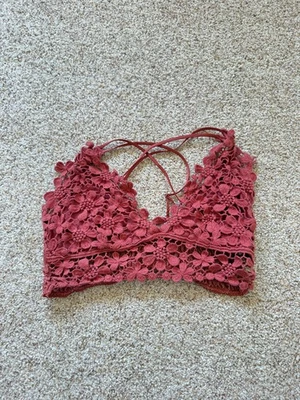 Bralette para mujer grande naranja oscuro encaje floral tiras bohemio ganchillo Foto 1 de 4