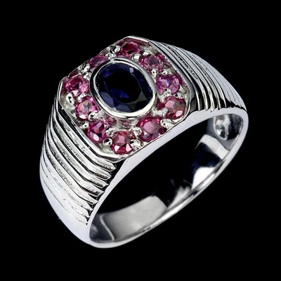 Anel de prata esterlina 925 oval iolita rodolita pedra preciosa natural joia tamanho 10 - Imagem 1 de 4