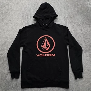 Volcom Hoodie Mens Small Black Red Stone Logo Pullover Sweatshirt Skate Surf - Picture 1 of 9