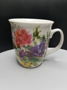 Gail Flores Burton + Burton Coffee Mug Pansies Rose Butterfly 16 floz - Picture 1 of 8
