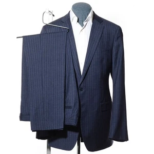 44L Long Extreme-Slim-Fit Calvin Klein Gray Pinstriped Wool 2-Piece Suit 36x32 - Picture 1 of 14