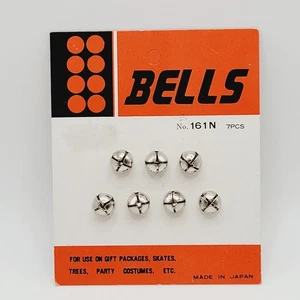 7 Weihnachts Jingle Bells silberfarben auf Original Produktkarte Japan Vintage 60er Jahre - Bild 1 von 11