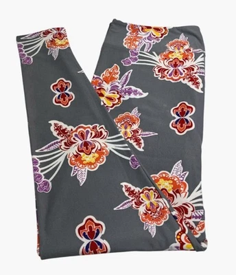 LuLaRoe Leggings TC2 Tall Curvy 2 GRAY Colorful Tropical Flower ORCHID Lotus Fun - Image 1 of 4