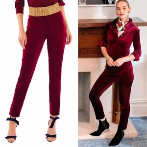 Gretchen Scott rote Skinny Hose seidiger Samt Mid Rise weich Luxus Damen Größe XS - Bild 1 von 11