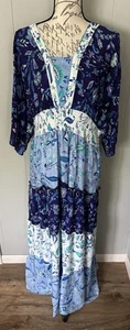Women’s Avenue Maxi Daisy Tiered Dress Floral Mix Color Blues Size 14 New - Picture 1 of 5