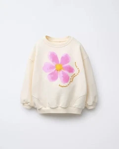 Zara Girl Kids FLORAL EMBROIDERED TEXT SWEATSHIRT Happiness Bloom Graphic - Picture 1 of 6