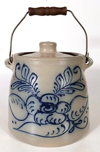 Vintage Maple City Pottery Salt Glaze Stoneware Crock & Lid Wire Handle Handmade - Picture 1 of 9