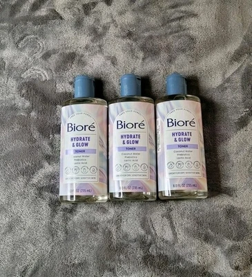 3 Biore Hydrate & Glow Toner 8 oz Ea Ótimo para Pele Seca Sensível Descontinuado - Imagem 1 de 4