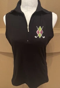 Polo da golf donna Bling It On by Titania Golf nera senza maniche taglia M - Foto 1 di 7