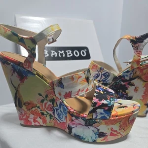 SIZE 9 - Bamboo Brand Floral Wedged High Heel 5.25" platform Sunny Comfort - Picture 1 of 13