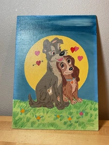 Vintage 1980 Disney’s Lady And The Tramp Painting On Canvas 14” X 10” - Picture 1 of 7
