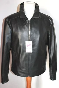 ITALIAN HANDMADE MEN LAMBSKIN LEATHER JACKET BLACK SLIM FIT SZ XL - Picture 1 of 4