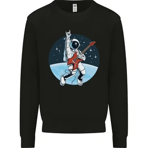 Space Rock Funny Astronaut Guitar Guitarist Kids Sweatshirt Jumper - Picture 1 of 87